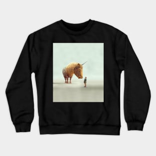 The Mystical Unicorn and the Little Girl on a Dark Background Crewneck Sweatshirt